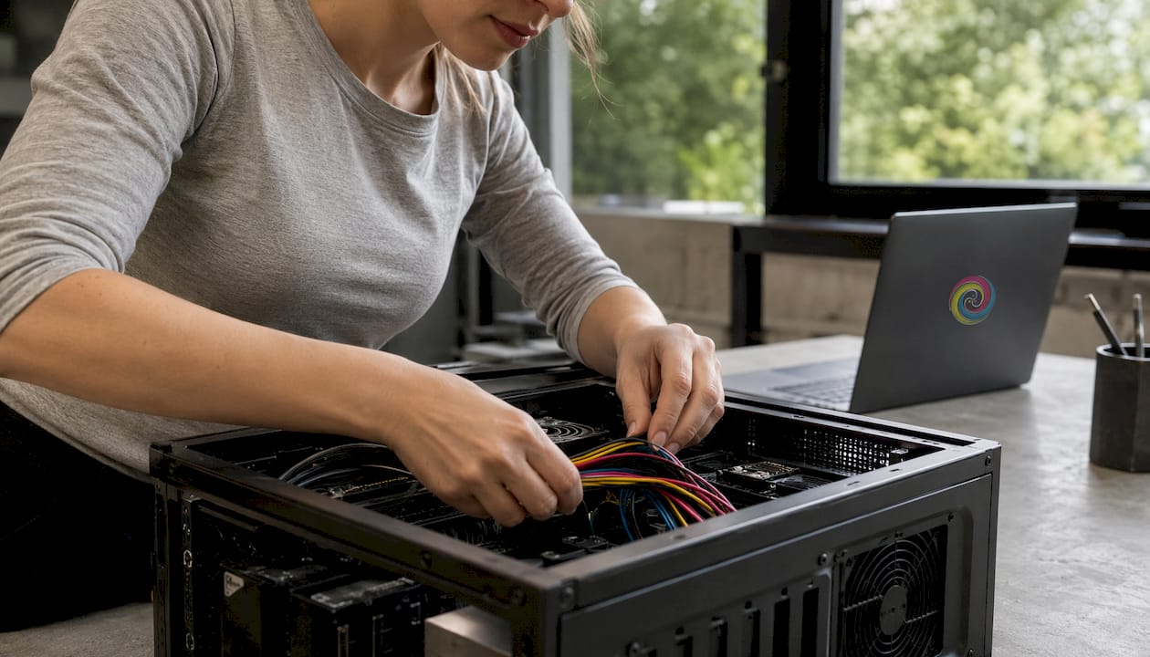 Gedetailleerde blik op kabelmanagement in een gaming pc kast
