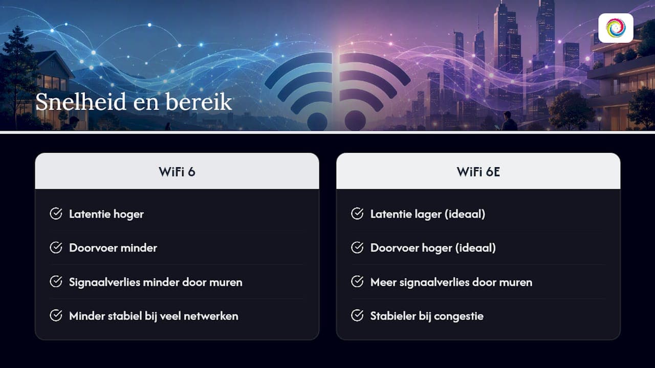 Diagram ter vergelijking van prestatiekenmerken tussen WiFi 6 en WiFi 6E