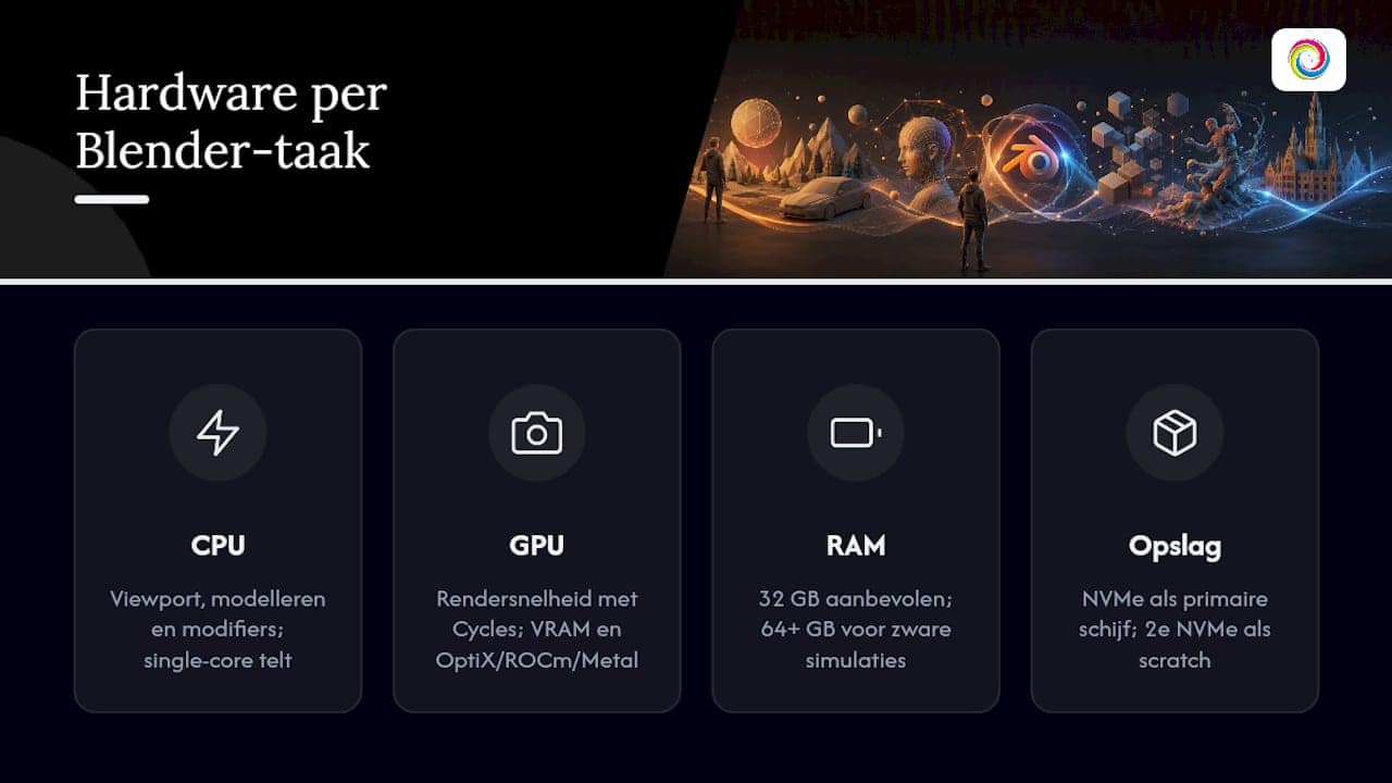 CPU, GPU, RAM en opslag in Blender