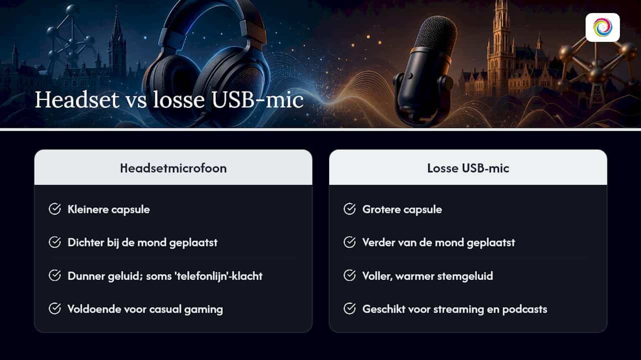 Vergelijking tussen een headsetmicrofoon en een USB-microfoon