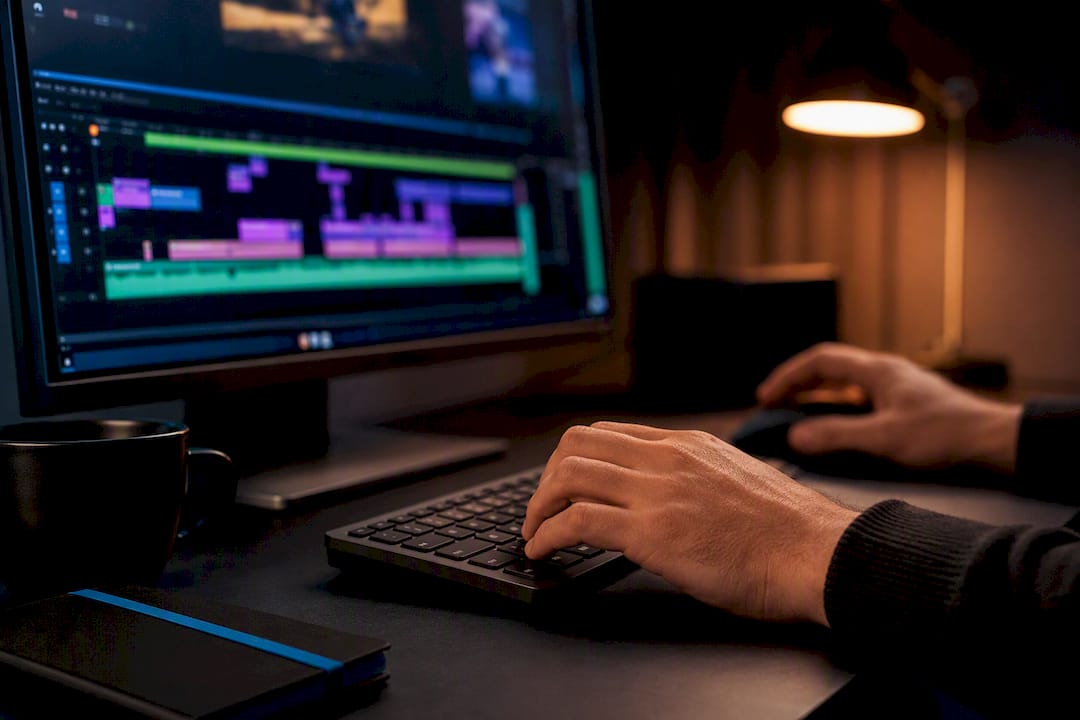 Videomonteur werkt op een Windows-montagestation