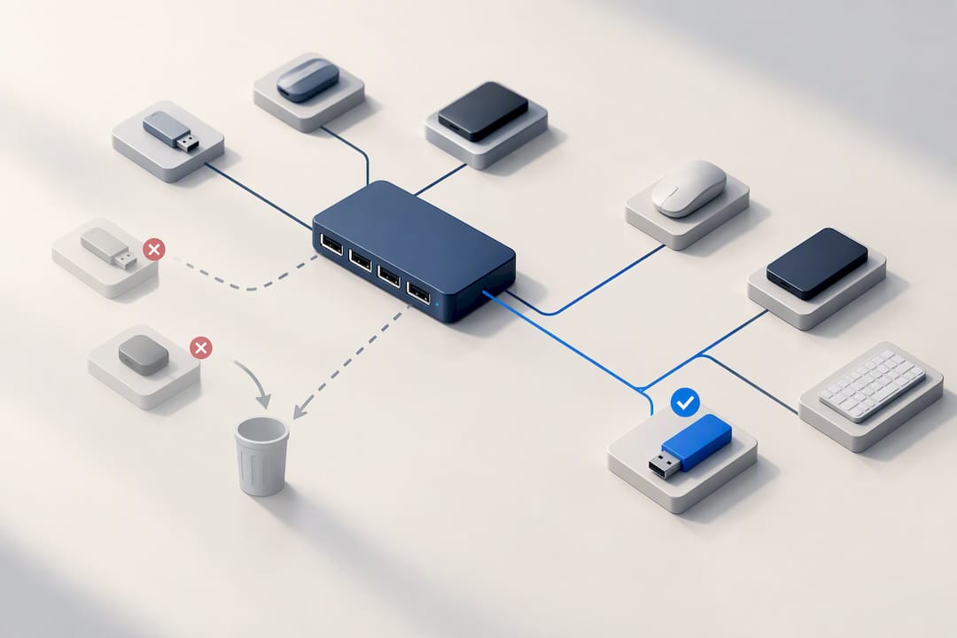 Illustratie van het verwijderen van oude USB-gegevens