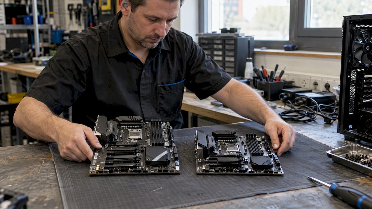 ATX- en microATX-moederborden naast elkaar