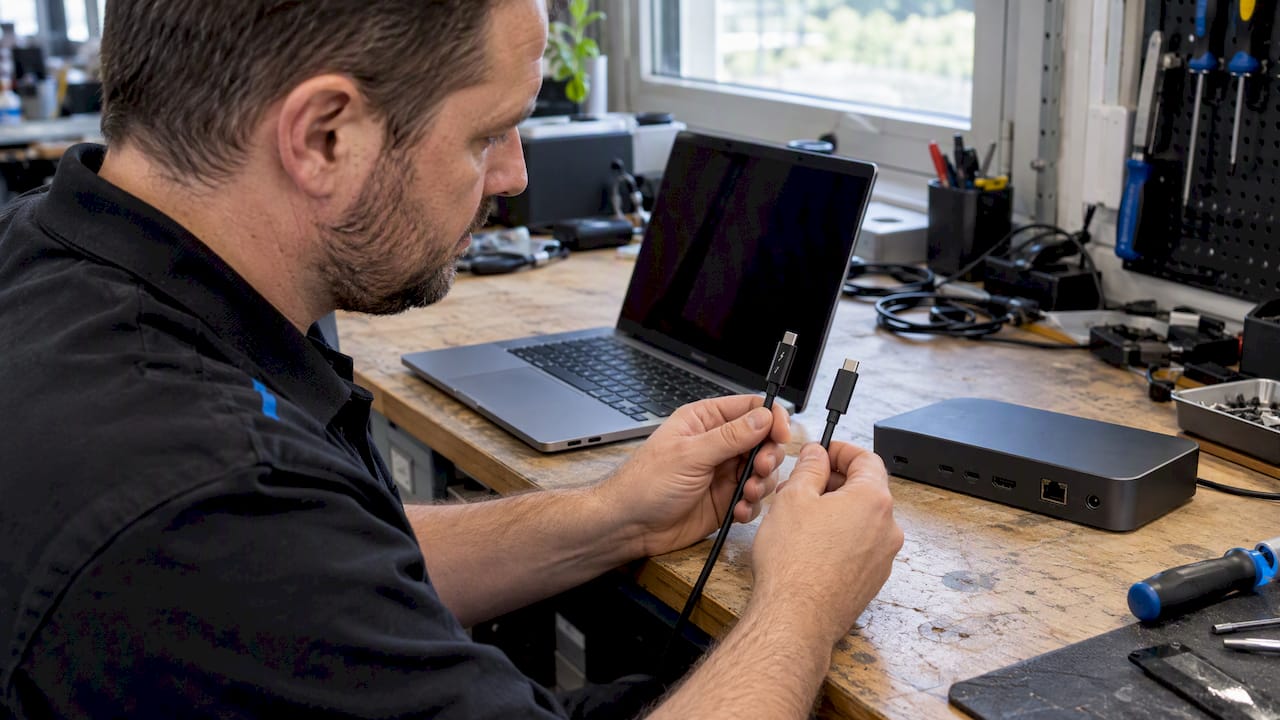 Thunderbolt- en USB-C-kabels bij laptoppoorten