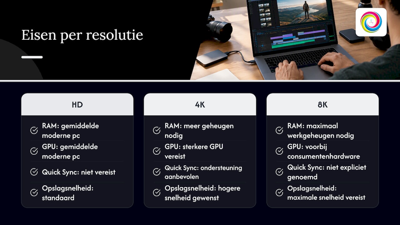 Vergelijking van pc-specificaties voor HD, 4K en 8K