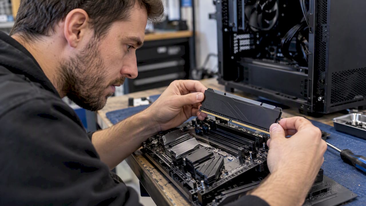 Technicus vergelijkt DDR5-RAM met het moederbord