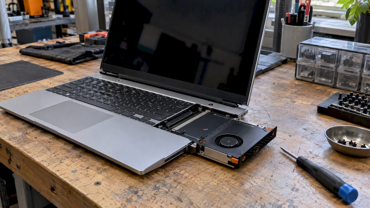 Framework Laptop 16 met uitgeschoven grafische module