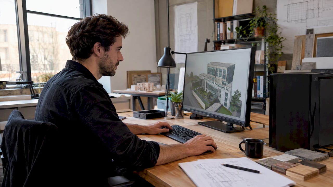 Architect verkent 3D-model op Archicad-pc